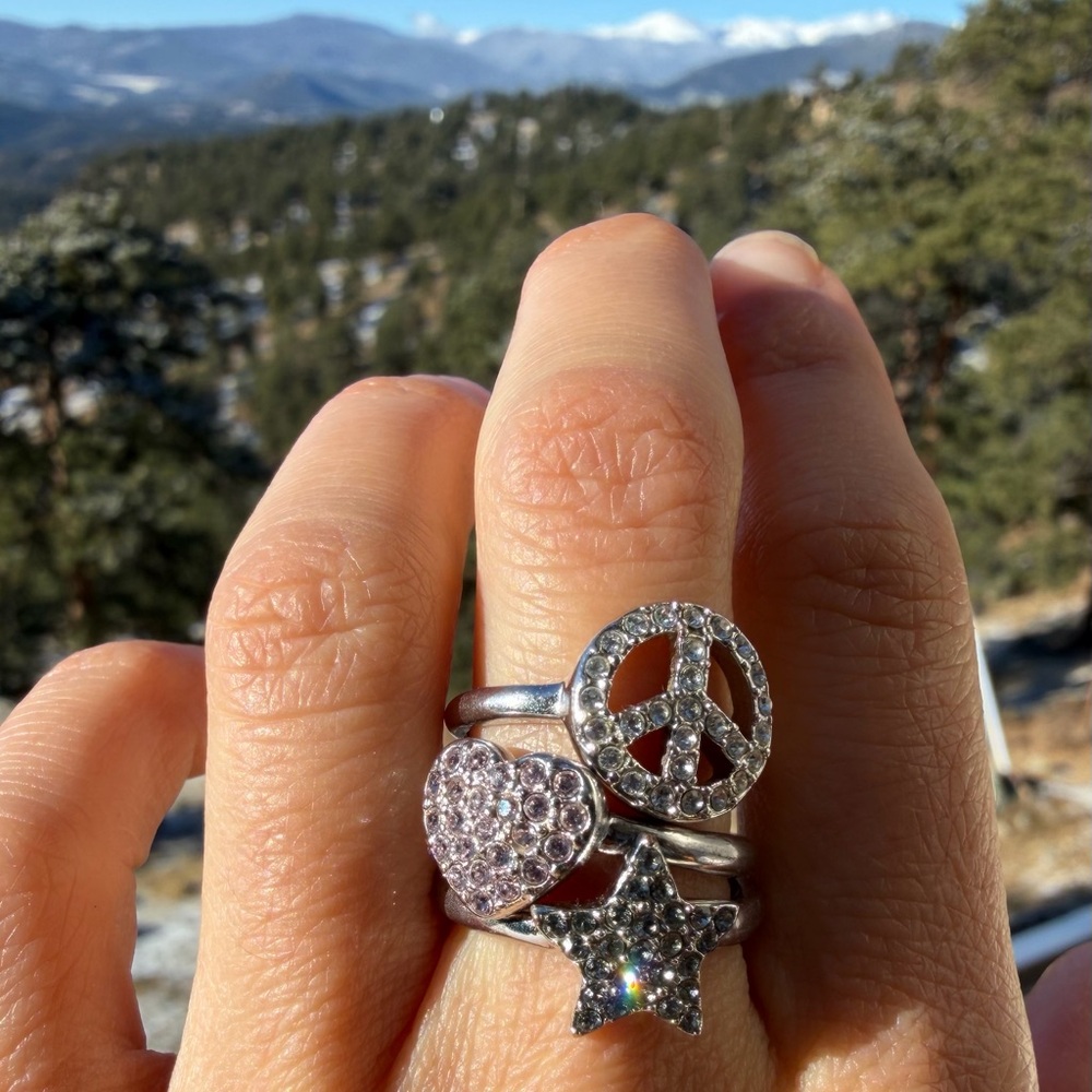 Coach Silver Peace Heart Star Ring Trio Set